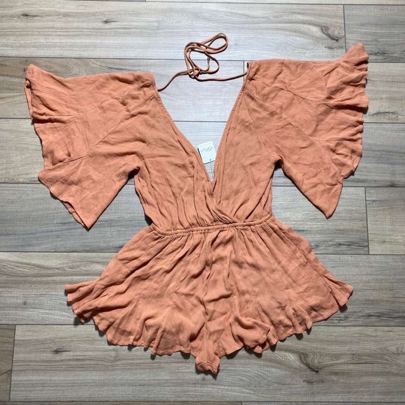 Free People Pants - Free People Womens Nerea Open Back 100% Viscose Romper‎ Size Small Bronze